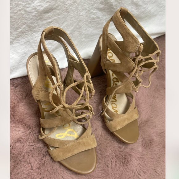 ⭐️ Lace Up Strappy Strap Boho Peasant Romantic Sexy Classy Chic Glam Party Heels - Picture 3 of 7